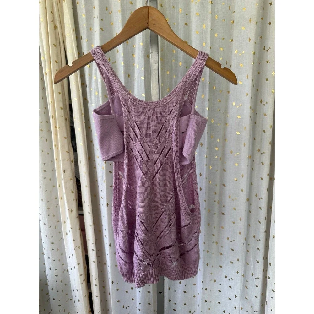 By Anthropologie Lavender Twinset Cropped Knit Bandeau Tank Crochet Racerback S